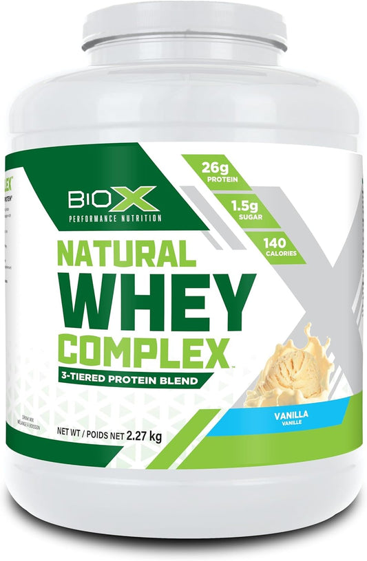 Biox Natural Whey Complex | 26G Protein from Whey Concentrate, Isolate & Hydrolyzed | Naturally Flavoured, No Artificial Sweeteners, Low Sugar | 5LB (Vanilla)