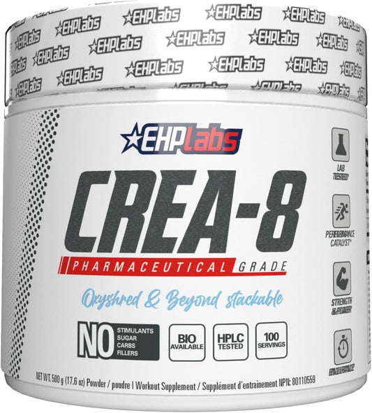 CREA-8 Creatine Monohydrate Powder - Creatine Powder for Building Lean Muscle Mass, Improves Strength & Power, Supports Brain Health - 100 Servings (500G)