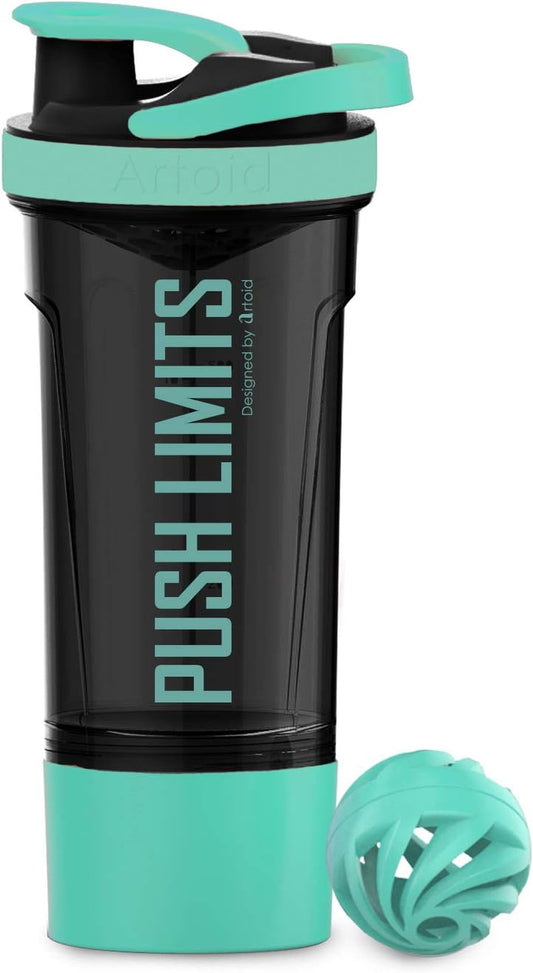 24Oz Inspirational Fitness Workout Protein Sports Shaker Bottle, Dual Mixing Technology with Shaker Balls & Mixing Grids Included, Twist and Lock Protein Box Storage Included